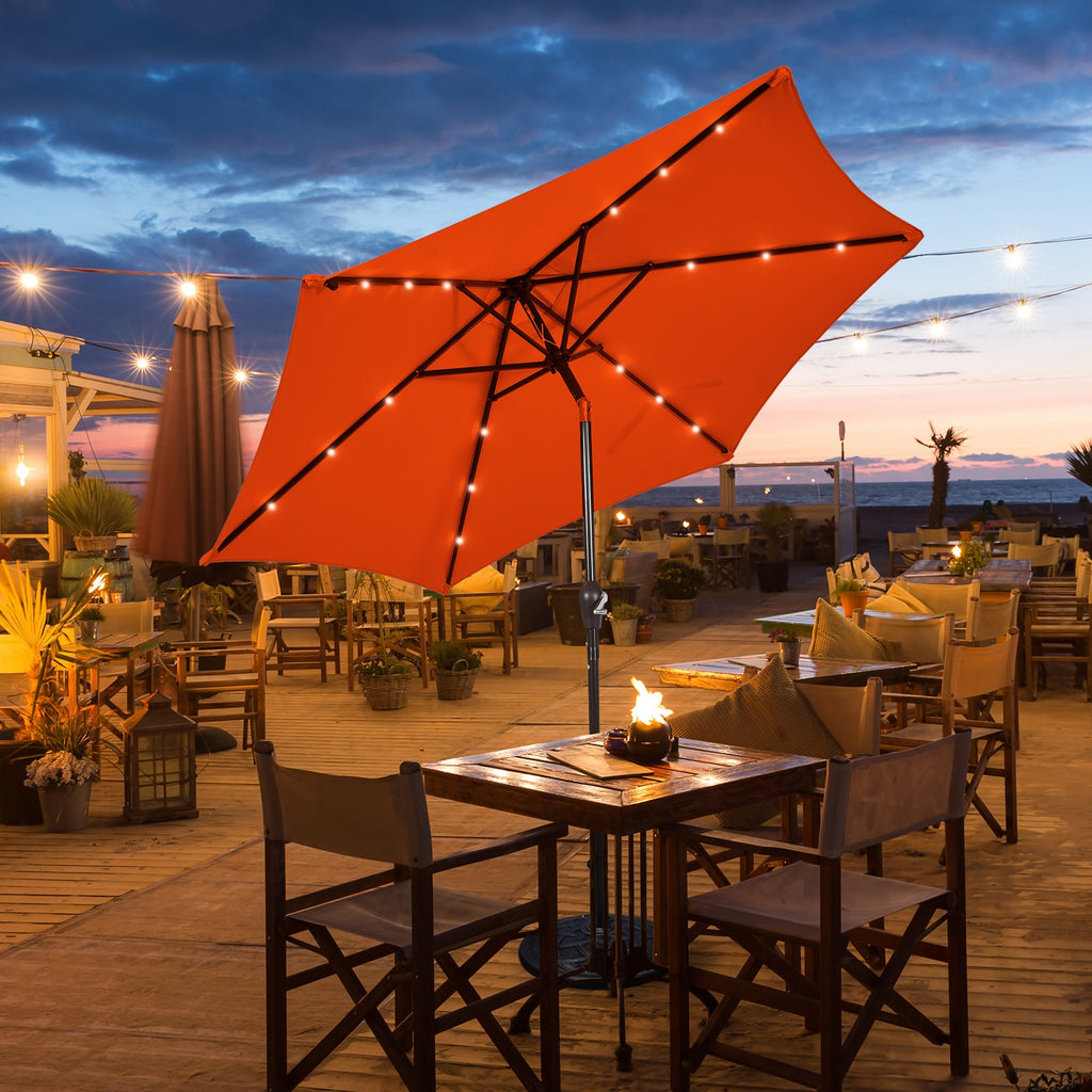 9 Feet Solar LED Lighted Patio Market Umbrella with Tilt Adjustment