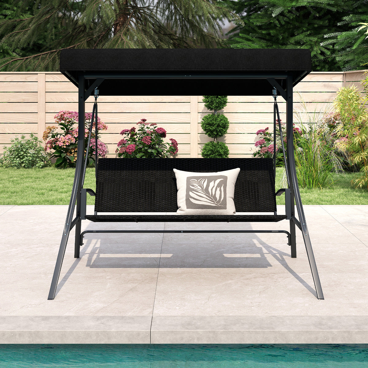 3-Person Porch Swing with Canopy Stand - 57.5" Black