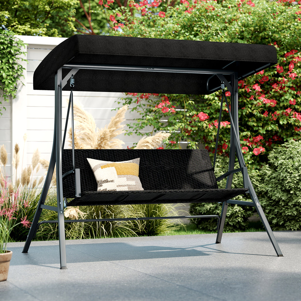 3-Person Porch Swing with Canopy Stand - 57.5" Black