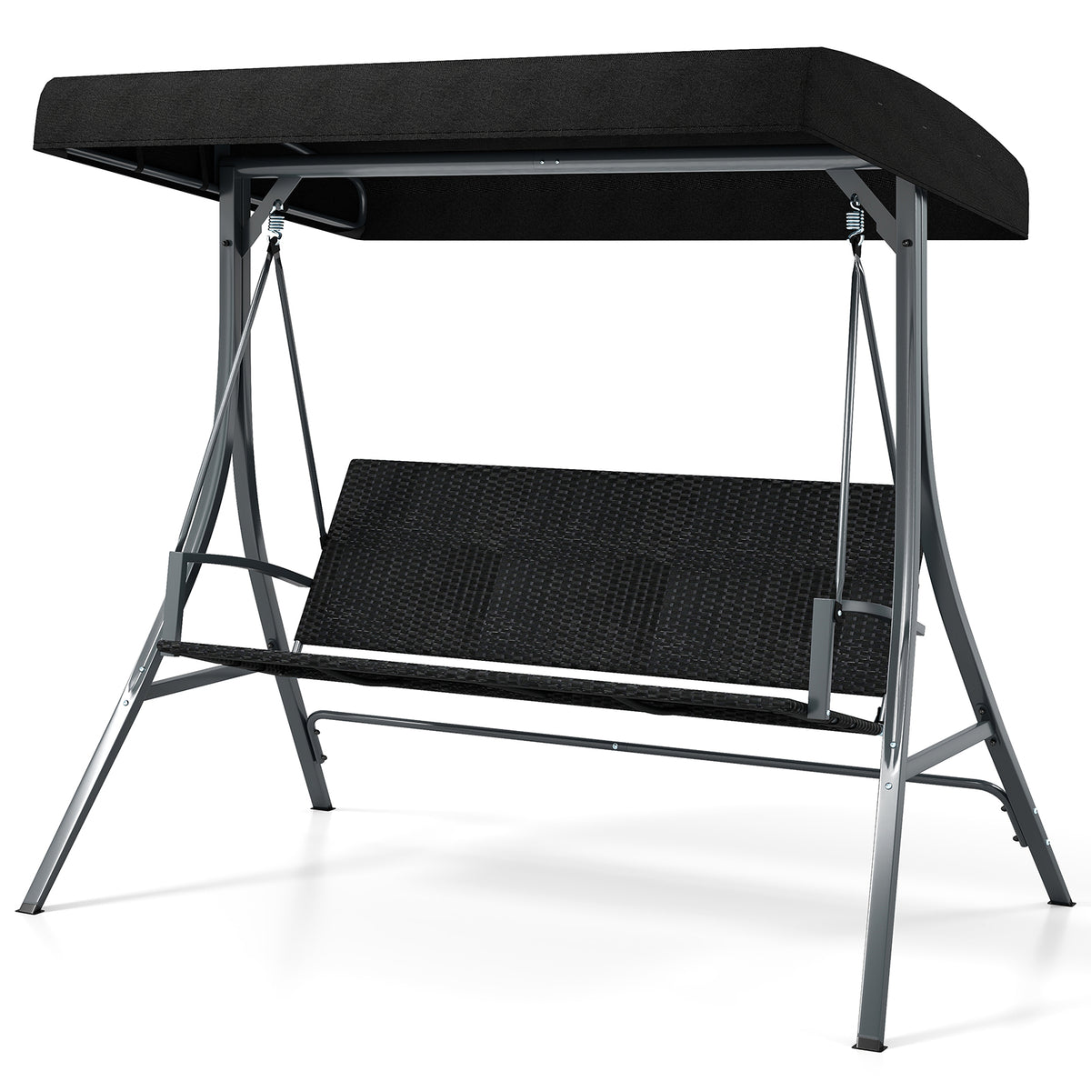 3-Person Porch Swing with Canopy Stand - 57.5" Black