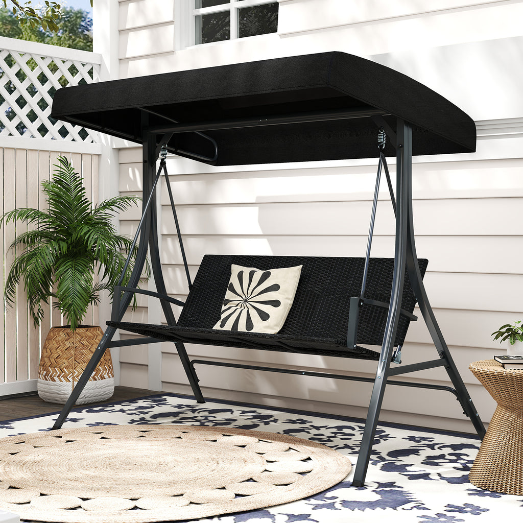 3-Person Porch Swing with Canopy Stand - 57.5" Black