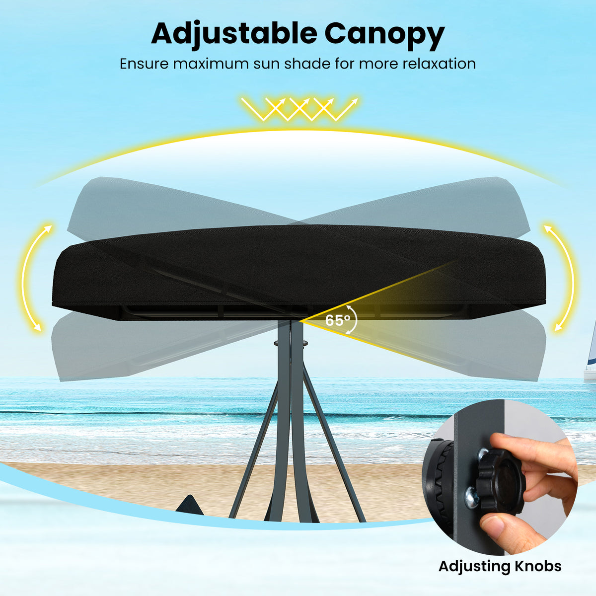 3-Person Porch Swing with Canopy Stand - 57.5" Black