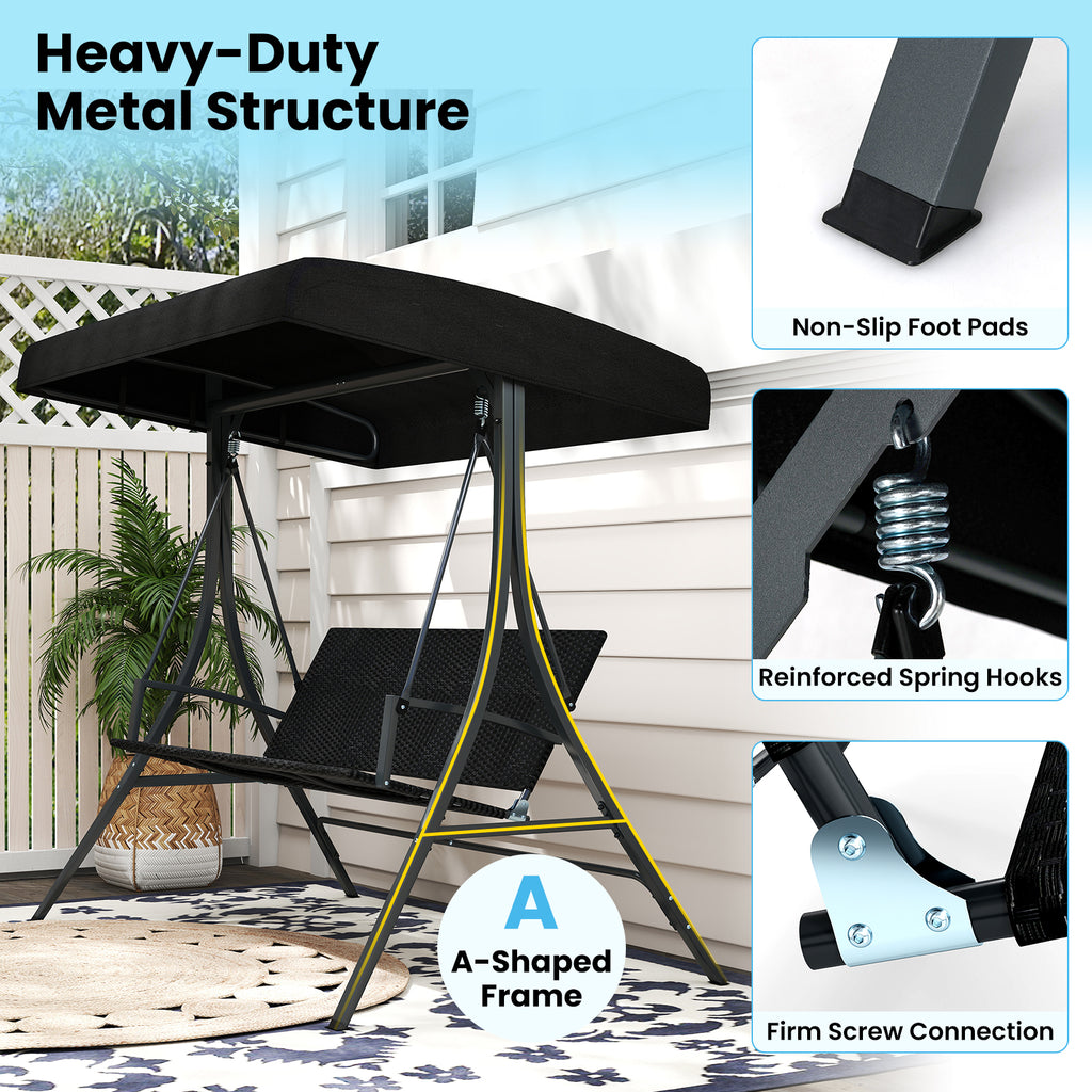 3-Person Porch Swing with Canopy Stand - 57.5" Black