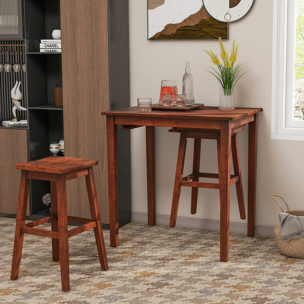 3-Piece Bar Table Set with Pub Table and 2 Saddle Stools – Espresso