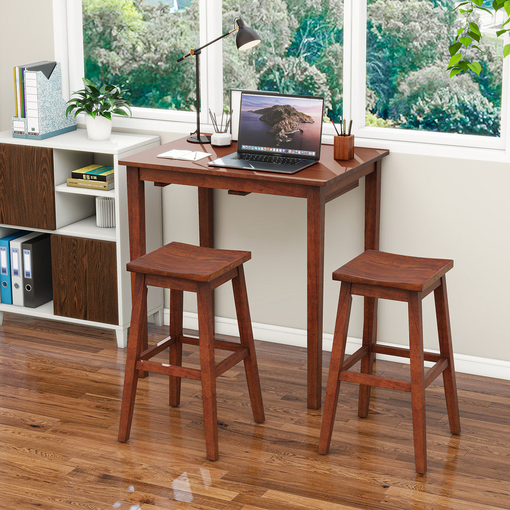 3-Piece Bar Table Set with Pub Table and 2 Saddle Stools – Espresso