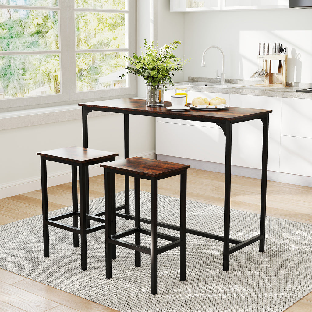 Industrial Counter-Height Dining Table & 2 Stools - Coffee