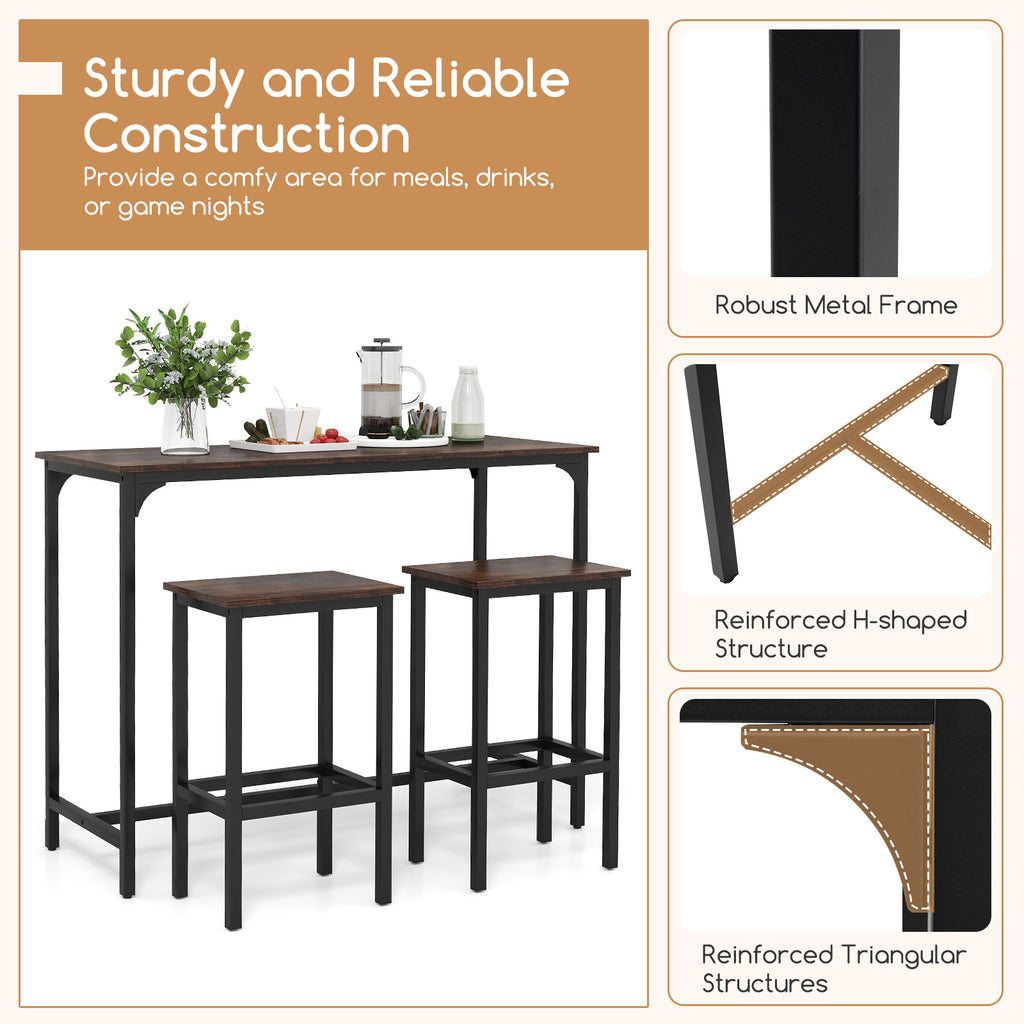 Industrial Counter-Height Dining Table & 2 Stools - Coffee