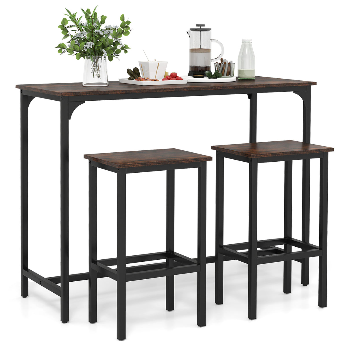Industrial Counter-Height Dining Table & 2 Stools - Coffee