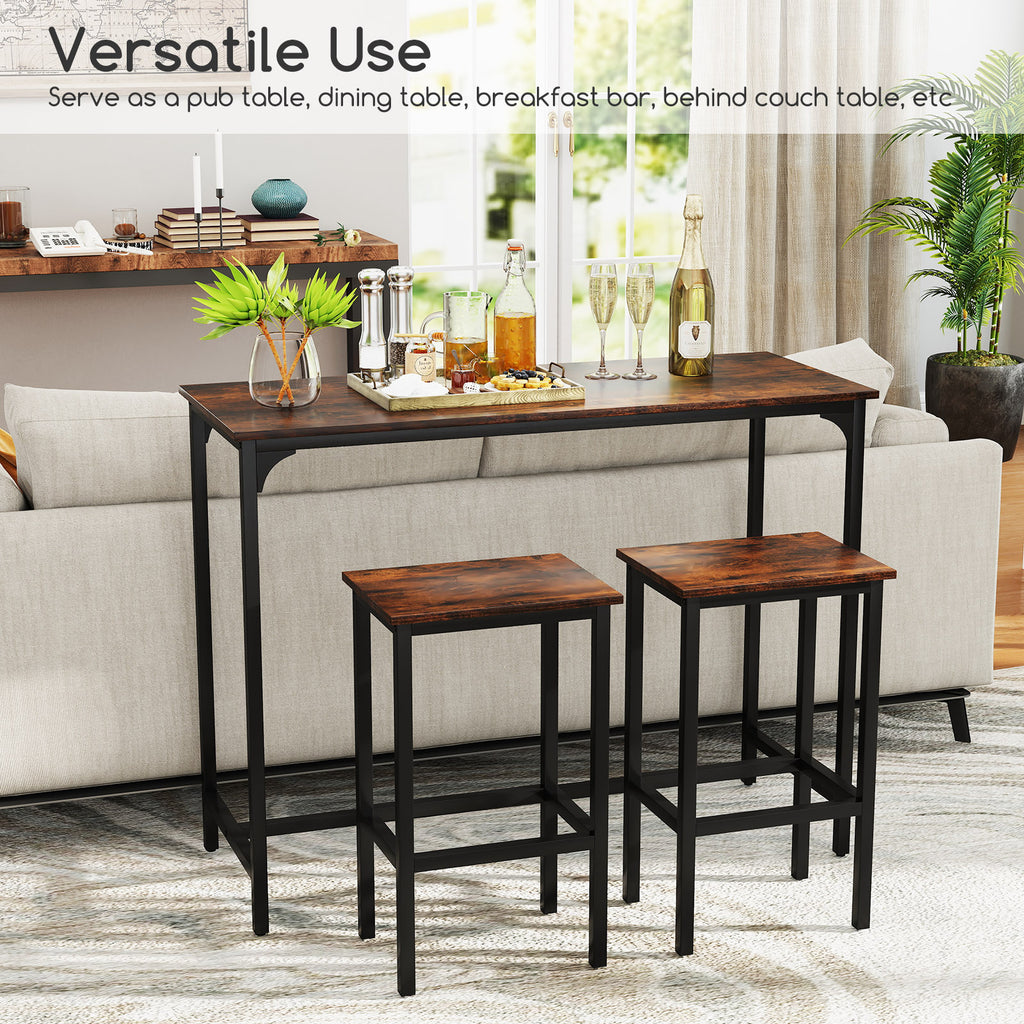 Industrial Counter-Height Dining Table & 2 Stools - Coffee