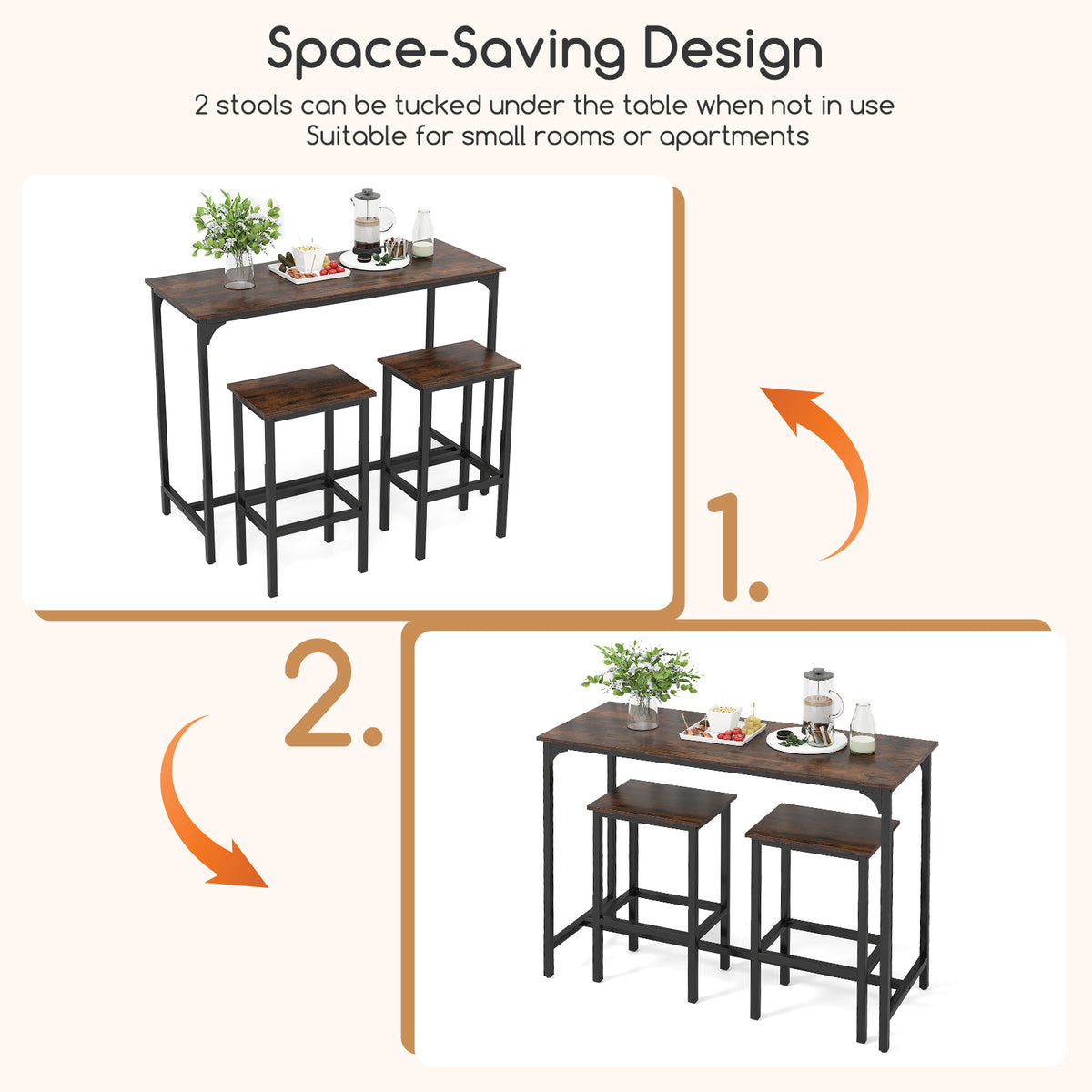 Industrial Counter-Height Dining Table & 2 Stools - Coffee