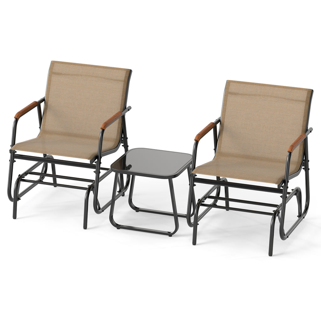 3-Piece Outdoor Glider Bistro Set with Tempered Glass Top - Coffee