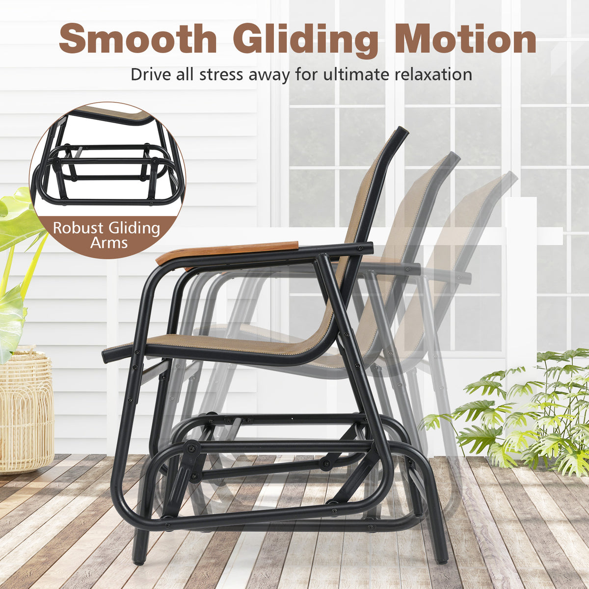 3-Piece Outdoor Glider Bistro Set with Tempered Glass Top - Coffee