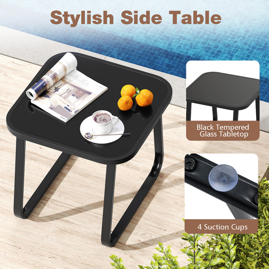 3-Piece Outdoor Glider Bistro Set with Tempered Glass Top - Coffee