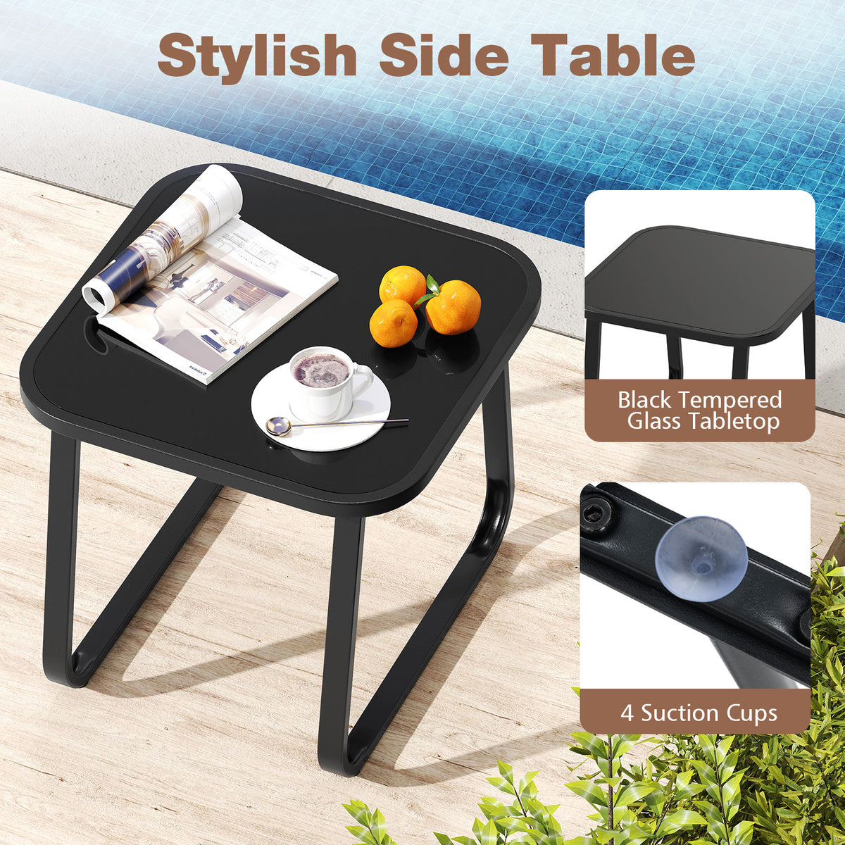 3-Piece Outdoor Glider Bistro Set with Tempered Glass Top - Coffee