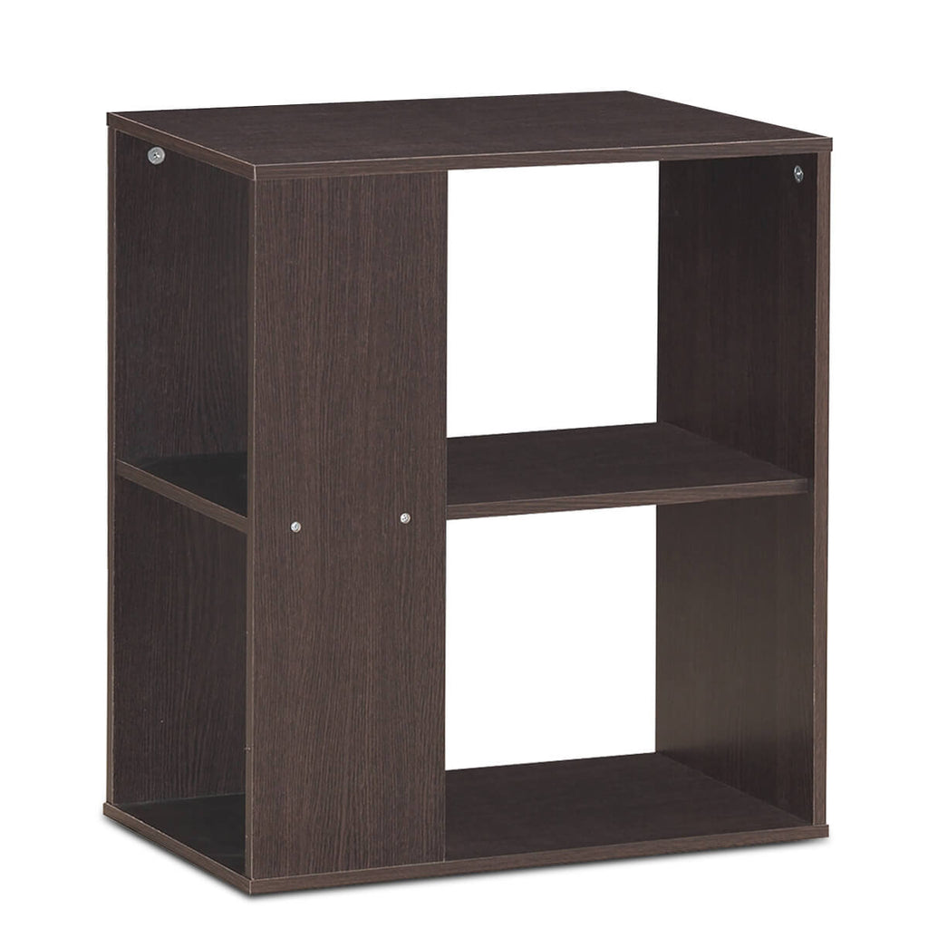 Vintage Rolling End Table with 3 Dividers for Albums - Brown