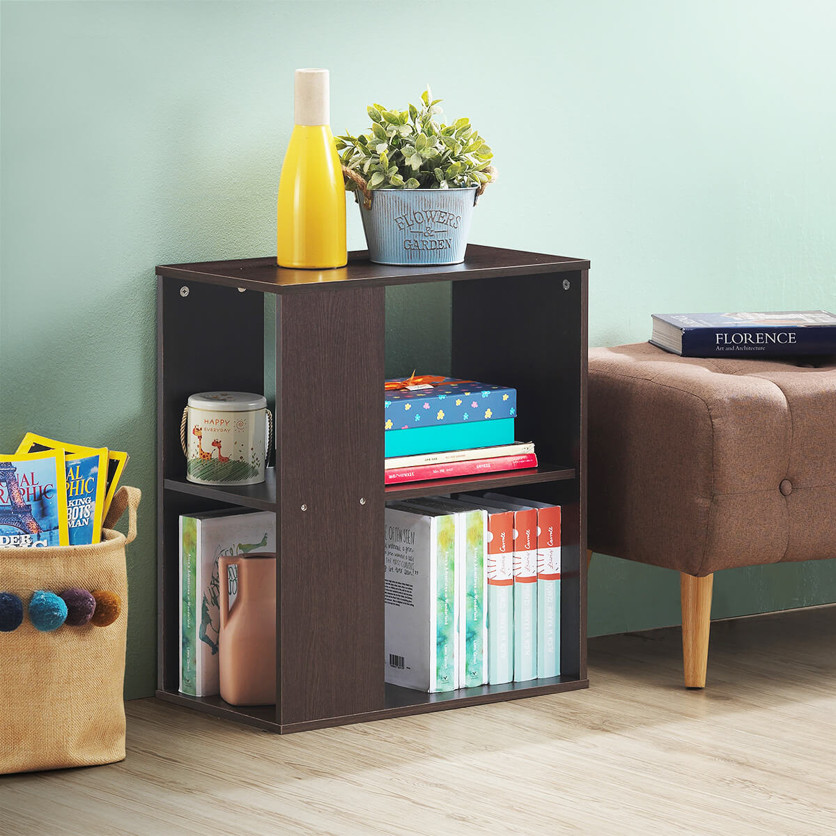 3-Tier End Table with Open Storage, Brown