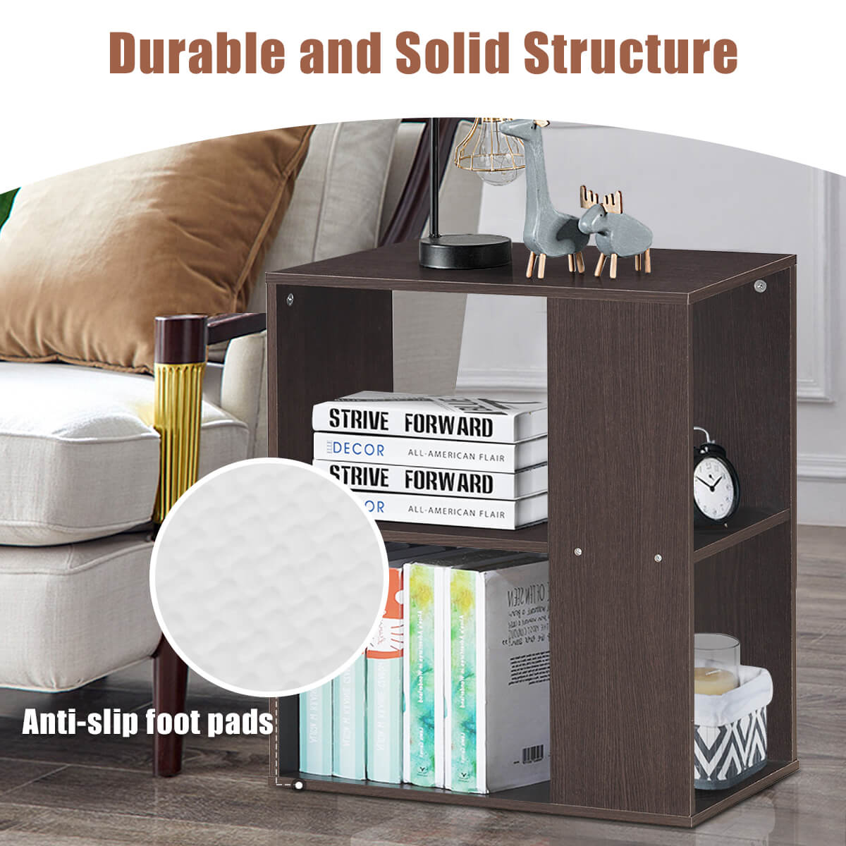 3-Tier End Table with Open Storage, Brown