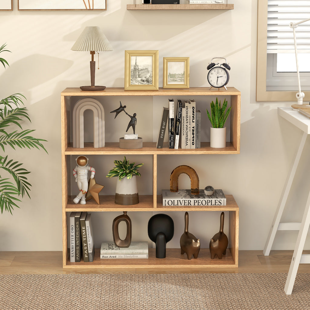 Concave Bookshelf 3-Shelf Open Bookcase with Anti-Toppling Device