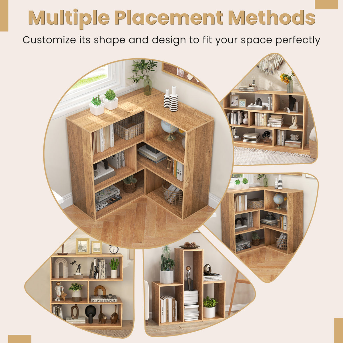 Concave Bookshelf 3-Shelf Open Bookcase with Anti-Toppling Device