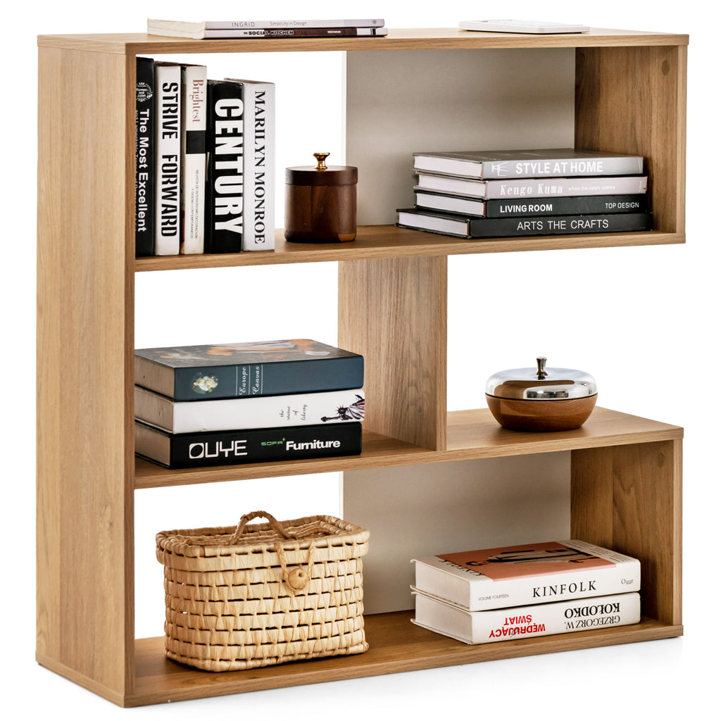 Concave Bookshelf 3-Shelf Open Bookcase with Anti-Toppling Device