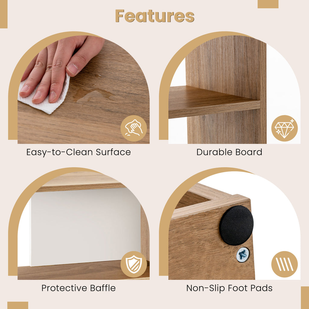 Concave Bookshelf 3-Shelf Open Bookcase with Anti-Toppling Device