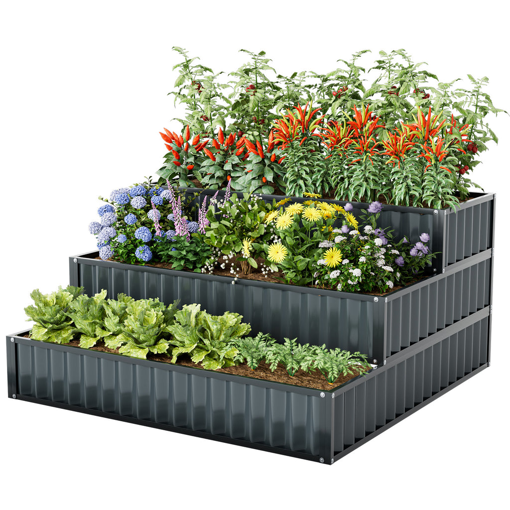 Heavy-Duty Metal Outdoor 3-Tier Raised Garden Bed Planter Box