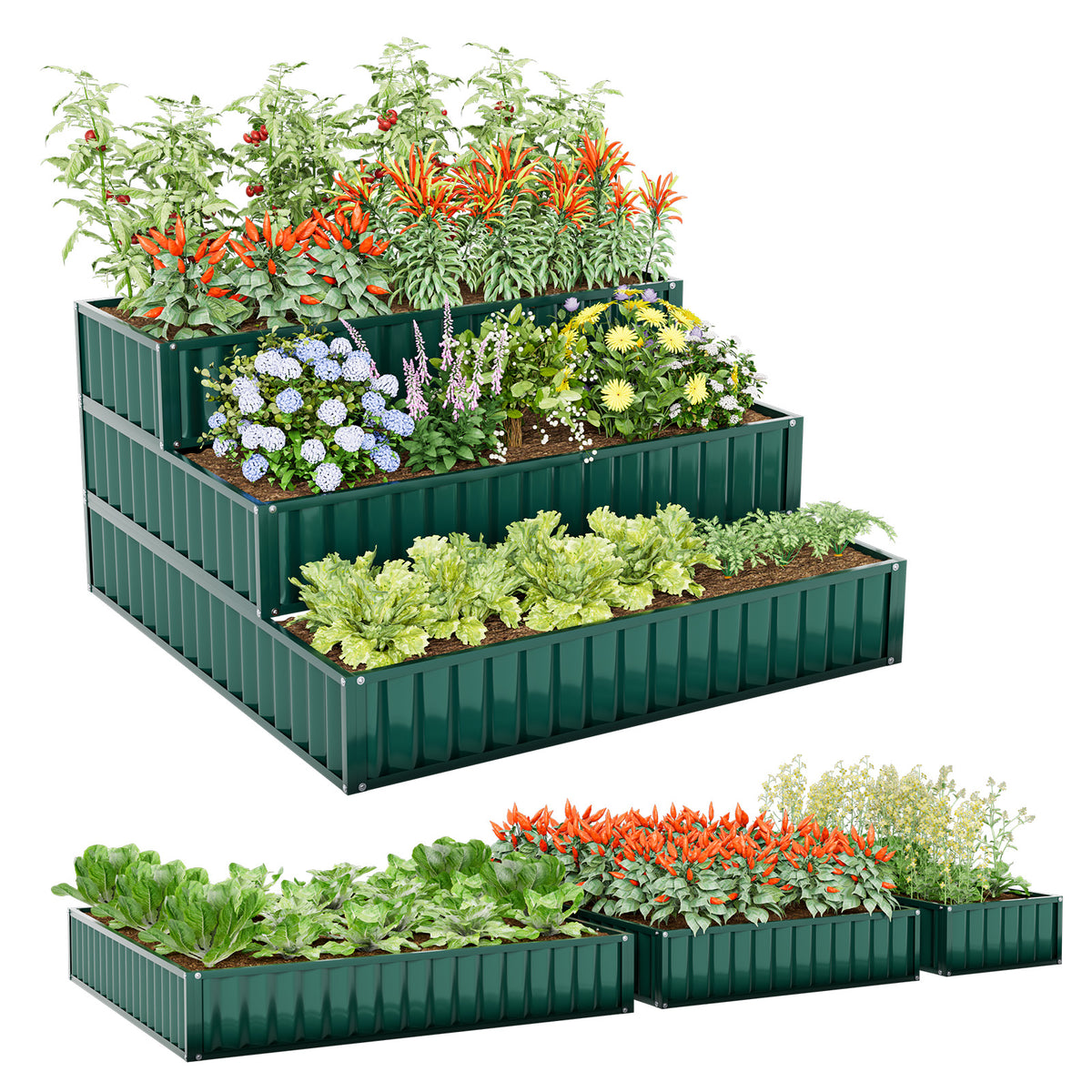 Heavy-Duty Metal Outdoor 3-Tier Raised Garden Bed Planter Box