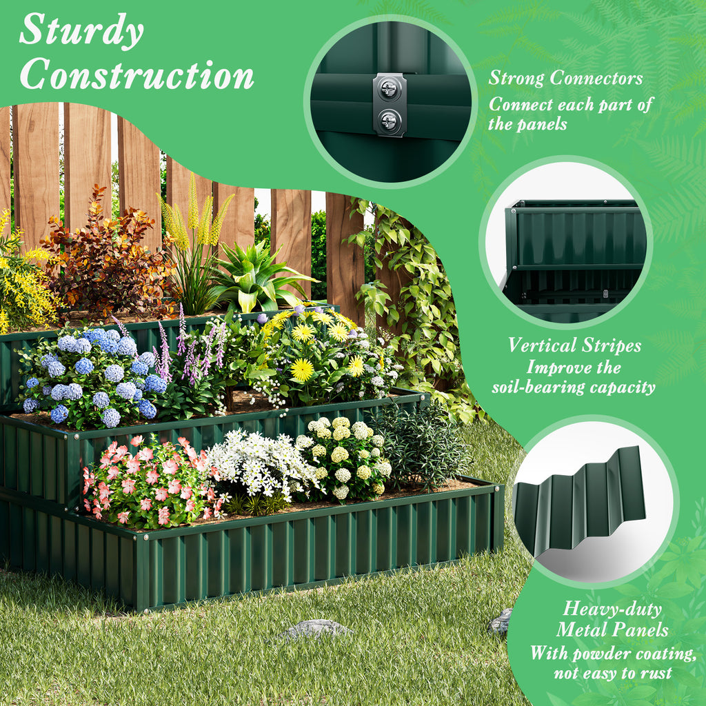 Heavy-Duty Metal Outdoor 3-Tier Raised Garden Bed Planter Box