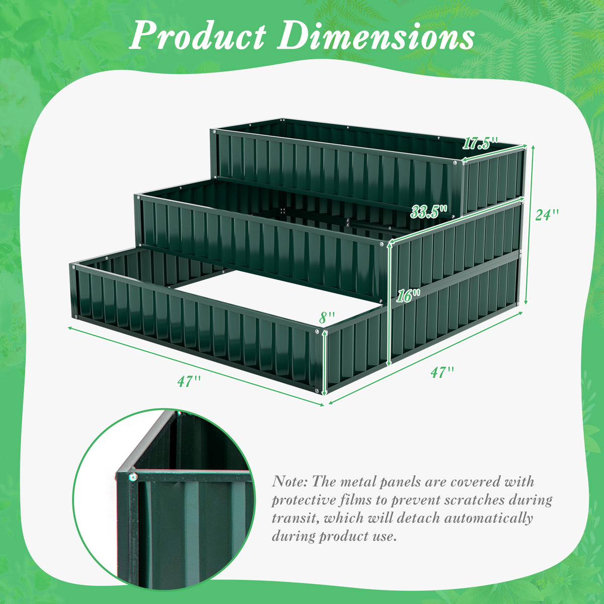 Heavy-Duty Metal Outdoor 3-Tier Raised Garden Bed Planter Box