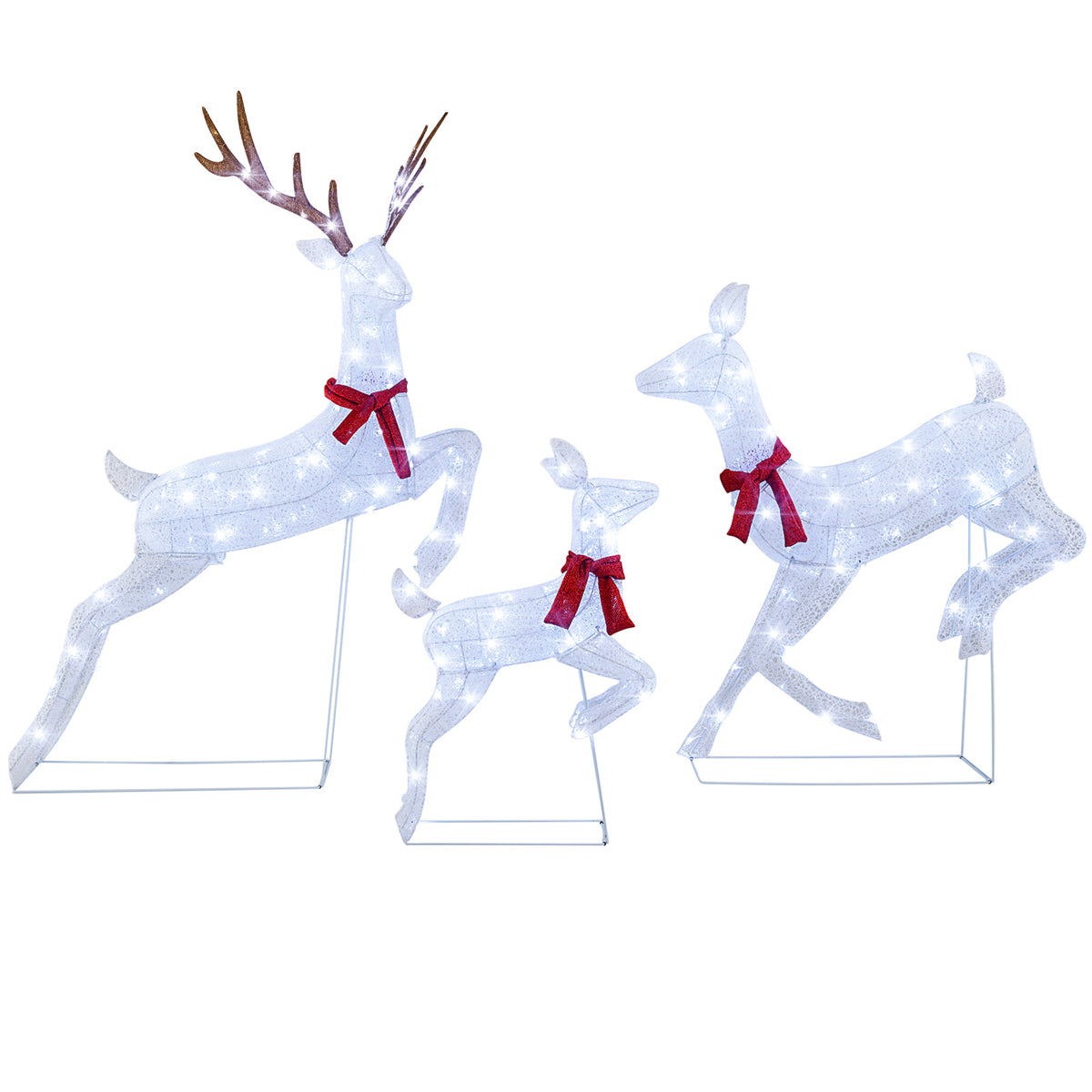 3-Piece Christmas Pre-Lit Lighted Reindeer Family Set - Outdoor Decor