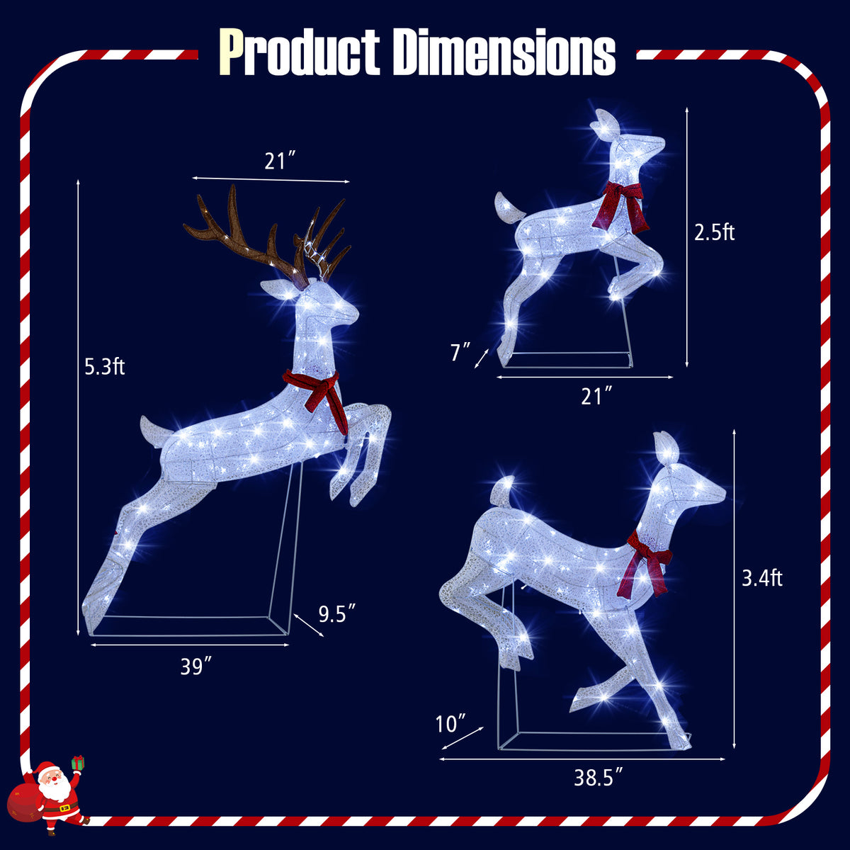 3-Piece Christmas Pre-Lit Lighted Reindeer Family Set - Outdoor Decor