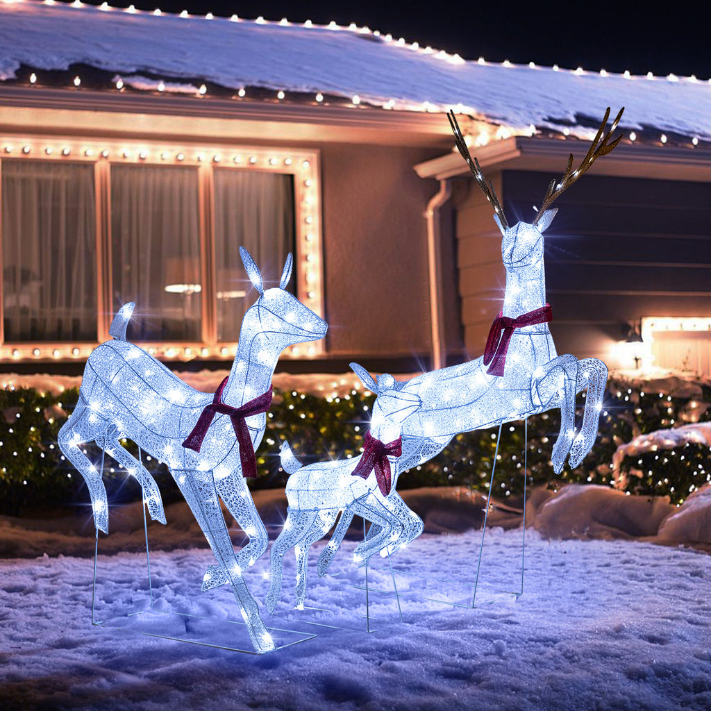 3-Piece Christmas Pre-Lit Lighted Reindeer Family Set - Outdoor Decor