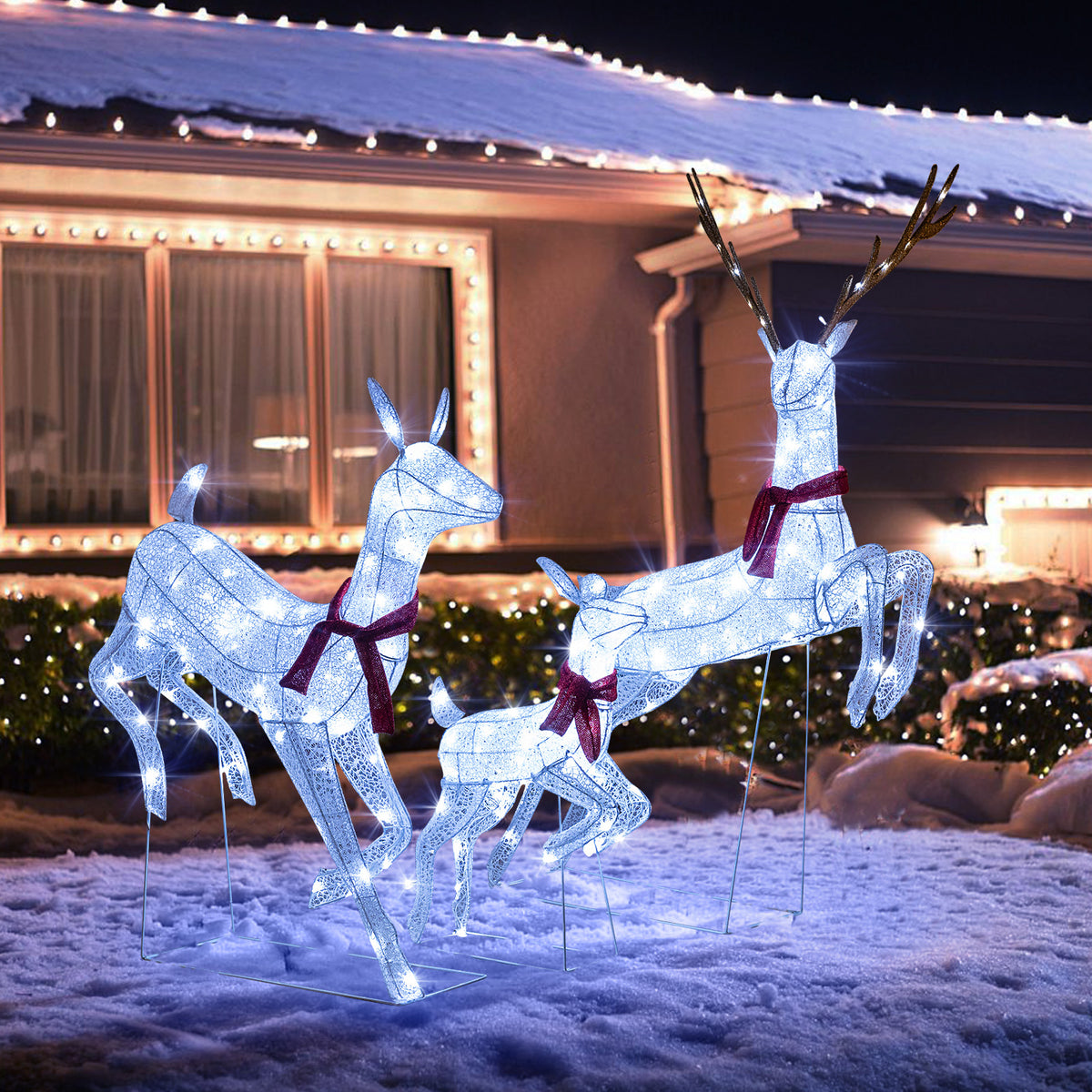 3-Piece Christmas Pre-Lit Lighted Reindeer Family Set - Outdoor Decor