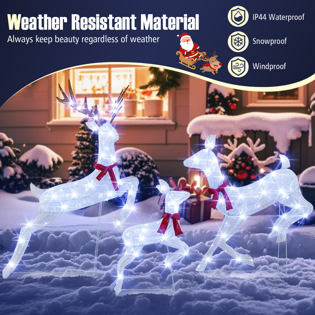 3-Piece Christmas Pre-Lit Lighted Reindeer Family Set - Outdoor Decor