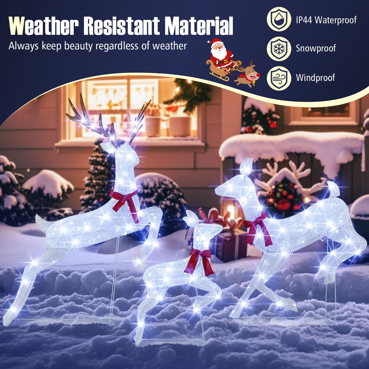 3-Piece Christmas Pre-Lit Lighted Reindeer Family Set - Outdoor Decor