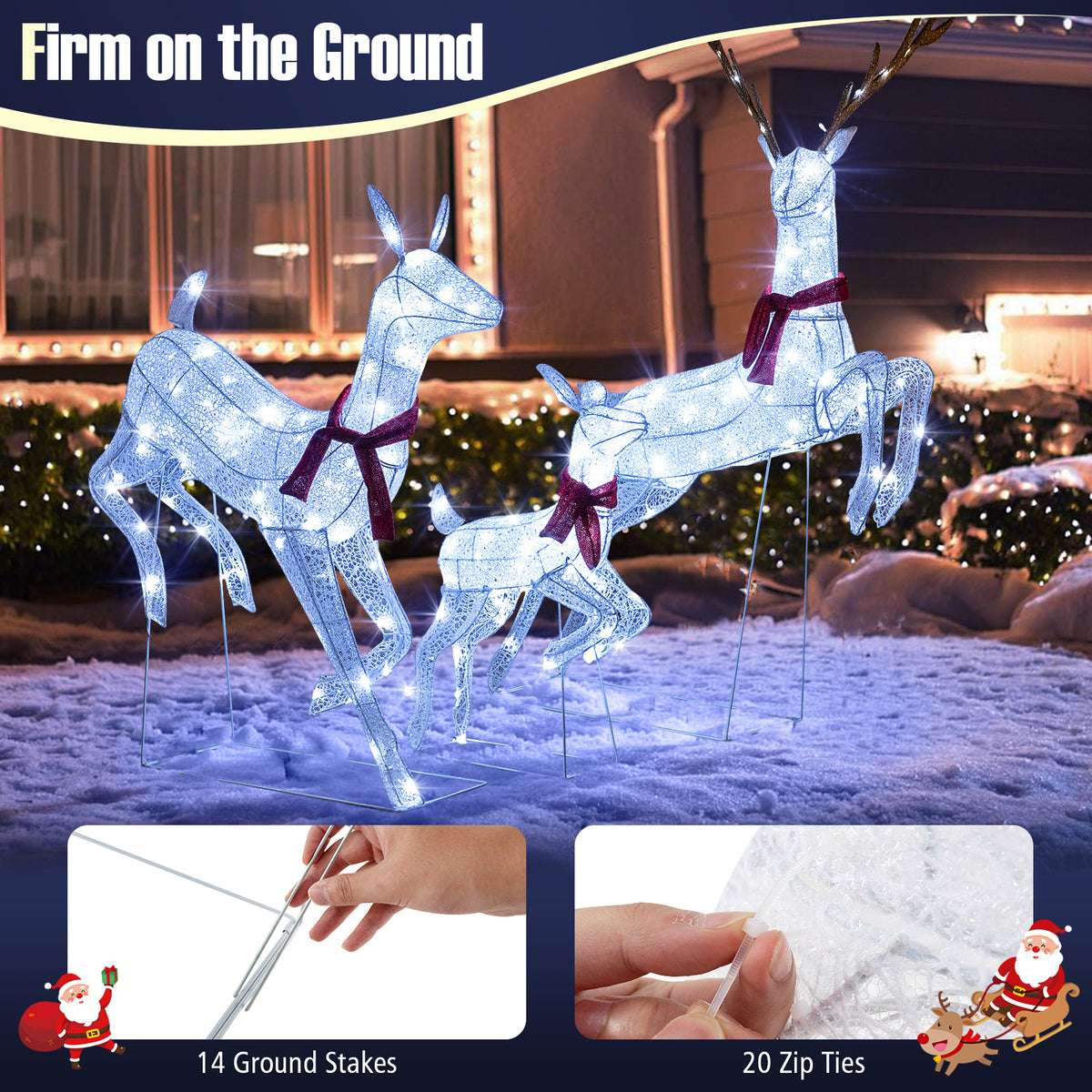3-Piece Christmas Pre-Lit Lighted Reindeer Family Set - Outdoor Decor