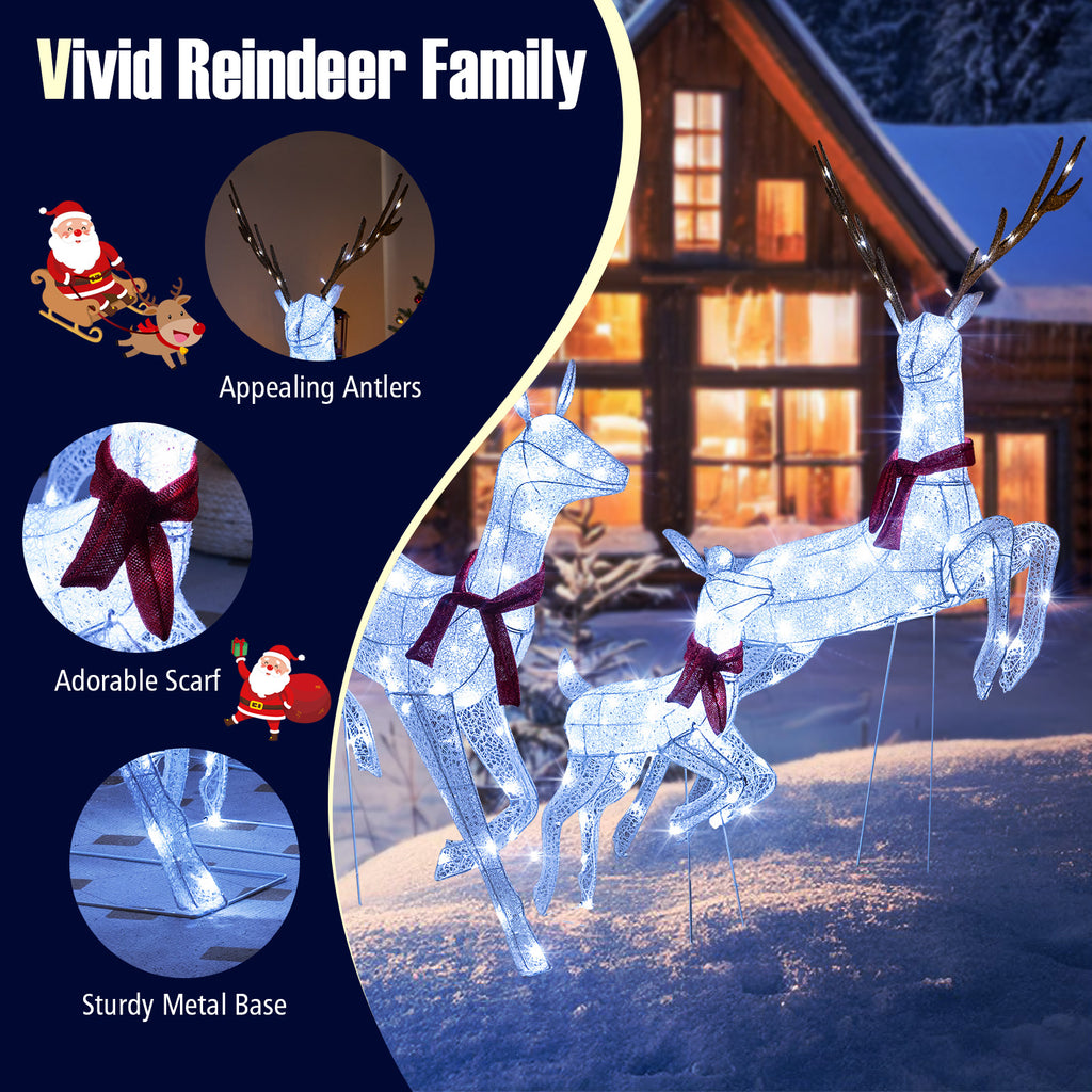 3-Piece Christmas Pre-Lit Lighted Reindeer Family Set - Outdoor Decor