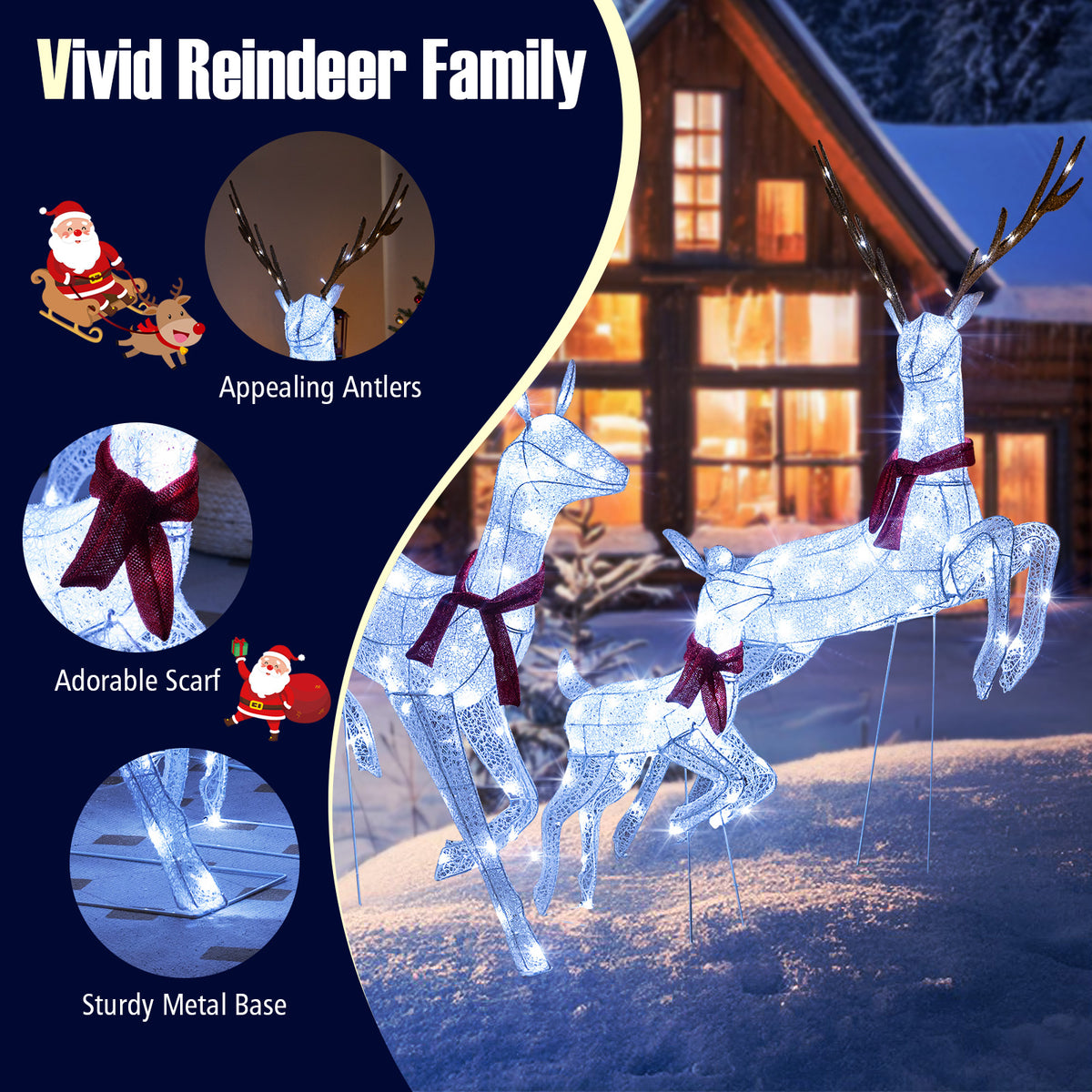 3-Piece Christmas Pre-Lit Lighted Reindeer Family Set - Outdoor Decor