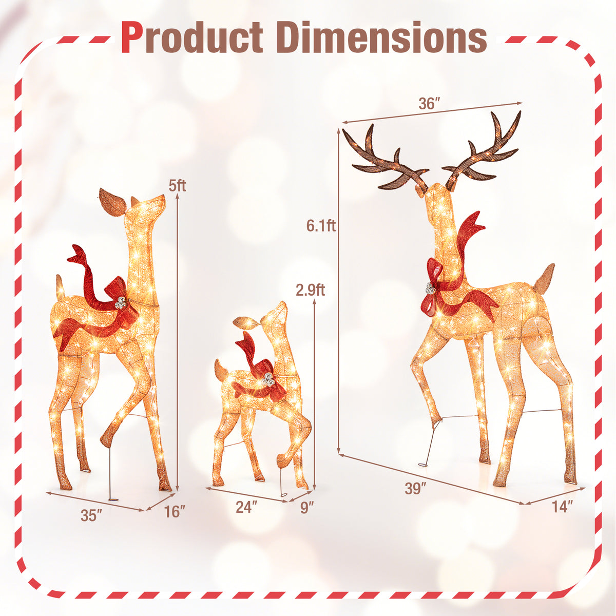 3-Piece Pre-Lit Christmas Deer Family Set - Outdoor Indoor Holiday Decor