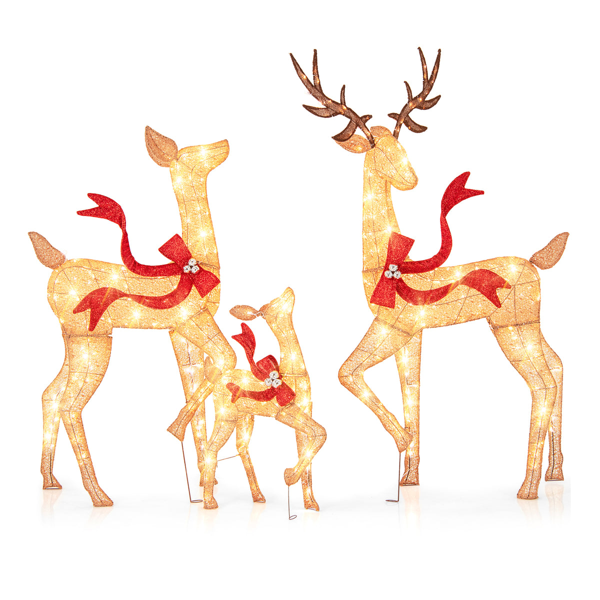 3-Piece Large Lighted Christmas Reindeer Family - Indoor & Outdoor Holiday Decor