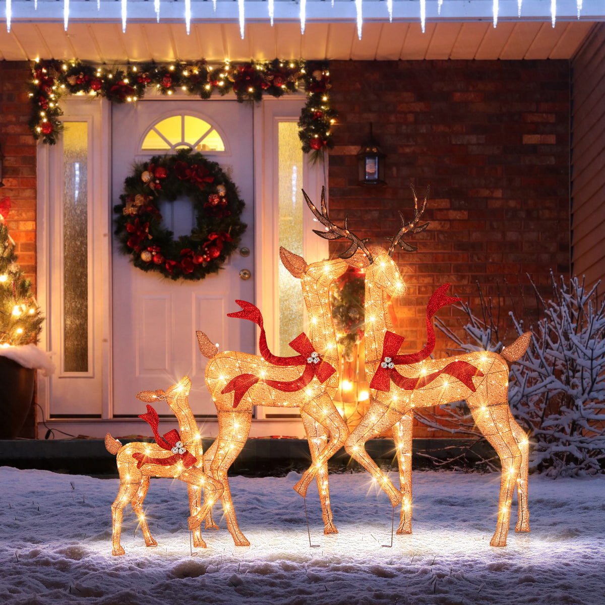 3-Piece Pre-Lit Christmas Deer Family Set - Outdoor Indoor Holiday Decor