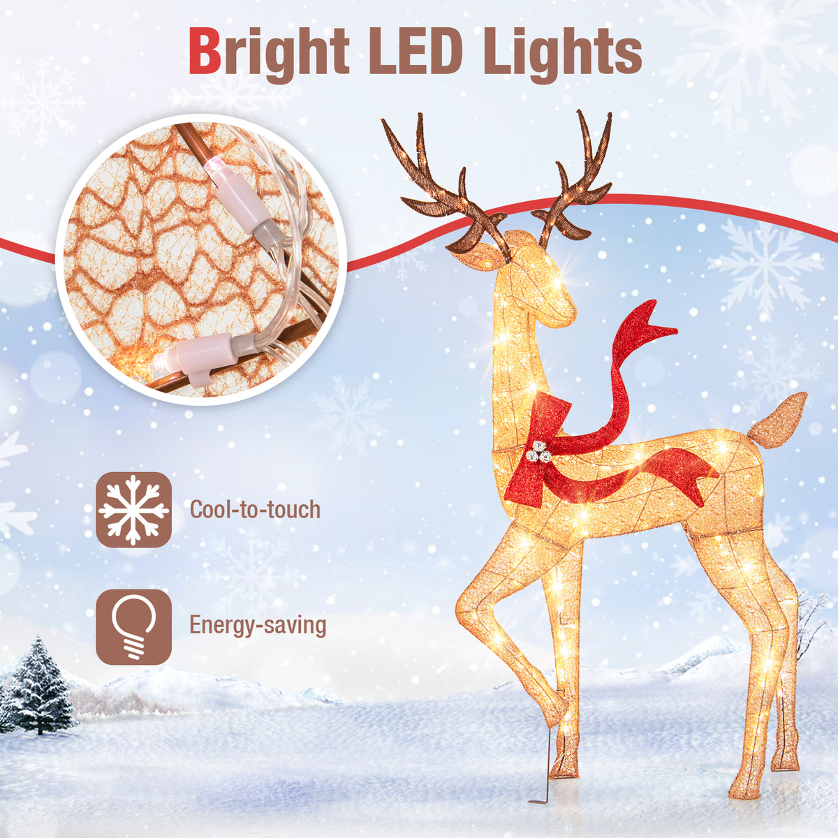 3-Piece Pre-Lit Christmas Deer Family Set - Outdoor Indoor Holiday Decor