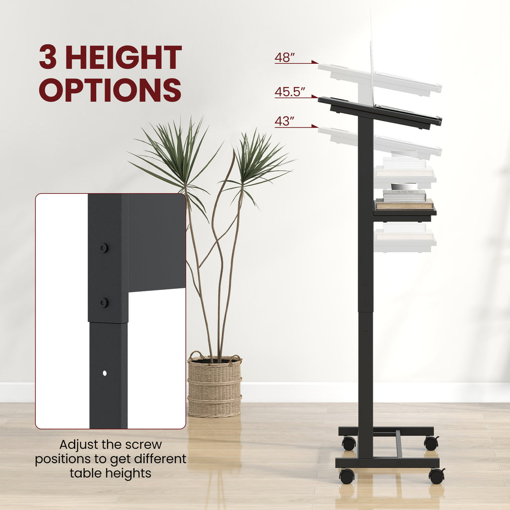 3-Position Height Adjustable Lectern Table with Tilted Tabletop - Black