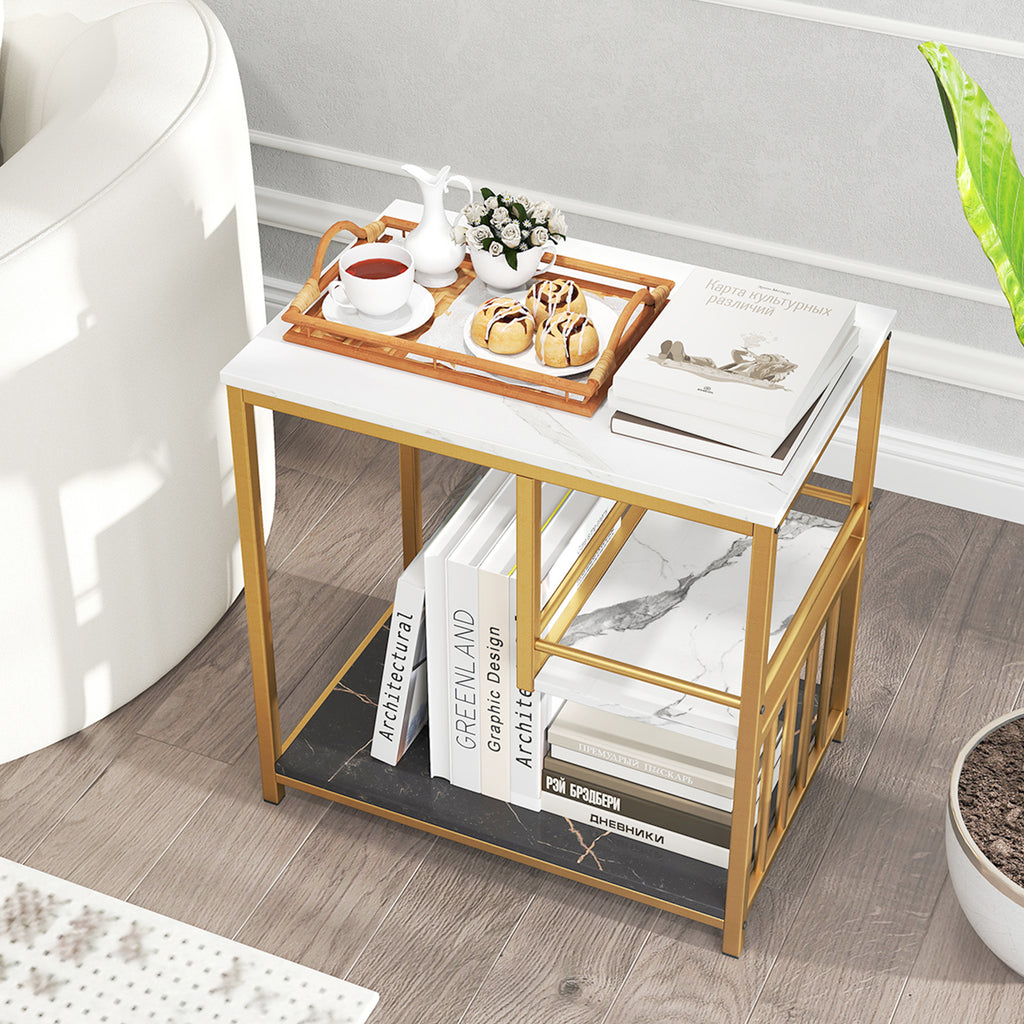 3-Tier Side Table with Storage, Golden