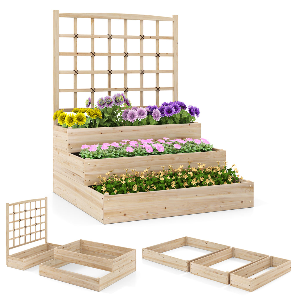 Raised Garden Bed with Trellis - 2-Tier, Rustic Brown