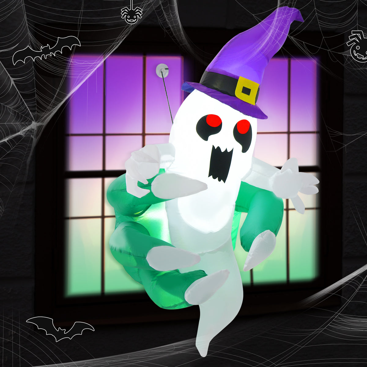 3.6 Ft Inflatable Ghost for Halloween Window Decoration - Broke Out from Window, Outdoor Indoor Decor, with LED Lights & Rope - Variation: 3.6 Feet Ghost