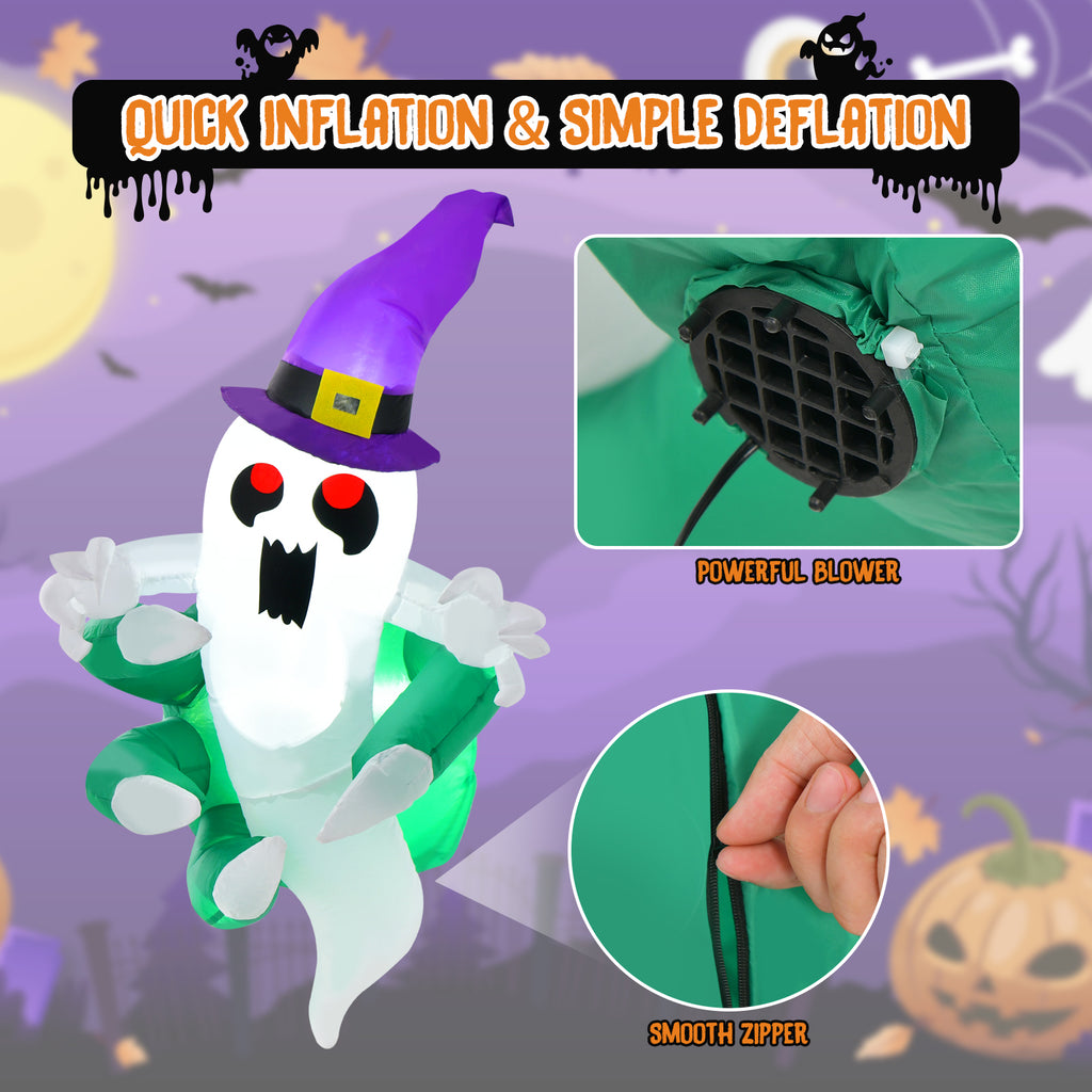 3.6 Ft Inflatable Ghost for Halloween Window Decoration - Broke Out from Window, Outdoor Indoor Decor, with LED Lights & Rope - Variation: 3.6 Feet Ghost
