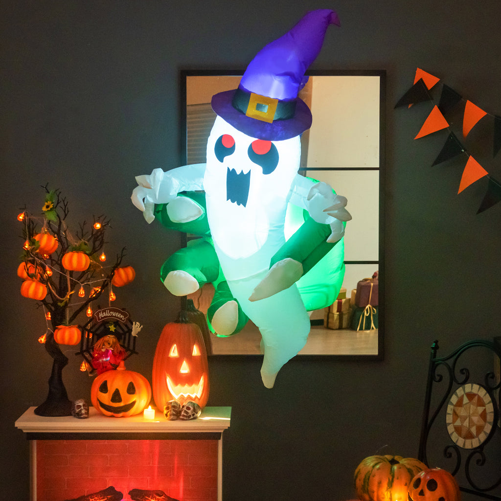 3.6 Ft Inflatable Ghost for Halloween Window Decoration - Broke Out from Window, Outdoor Indoor Decor, with LED Lights & Rope - Variation: 3.6 Feet Ghost