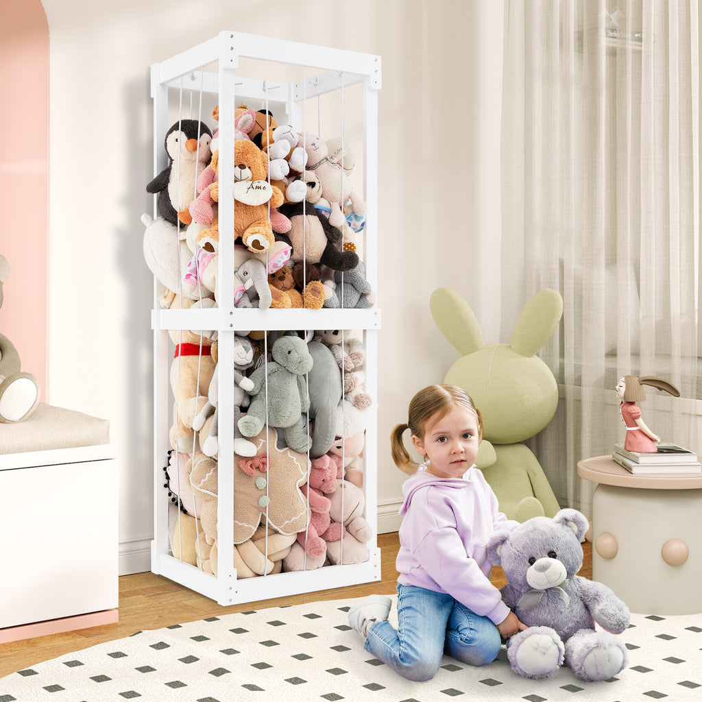 Large 300L Stuffed Animal Storage Bin - White with Open Top & Elastic Cords - Kid's Room Organizer