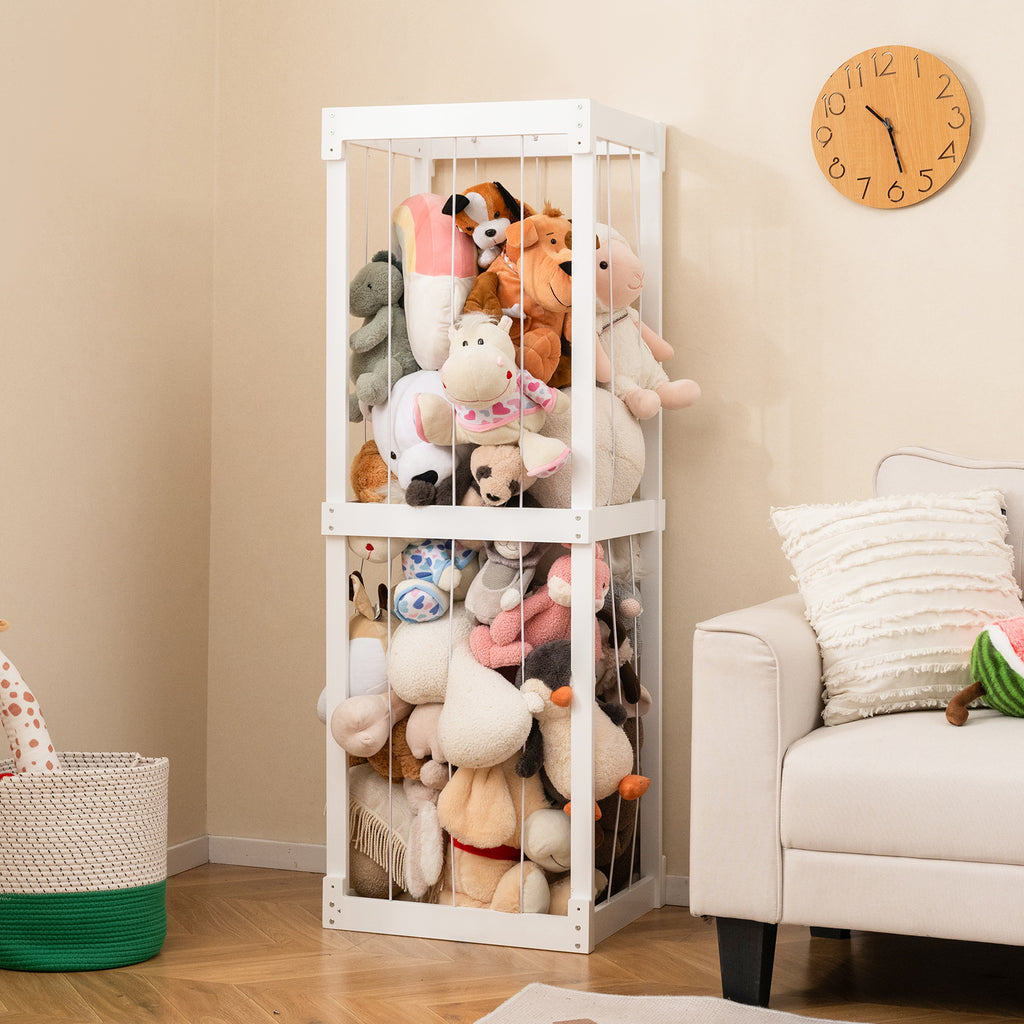 Large 300L Stuffed Animal Storage Bin - White with Open Top & Elastic Cords - Kid's Room Organizer